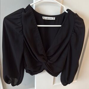 Abercrombie & Fitch Black Puff Sleeve Blouse with Tie Front